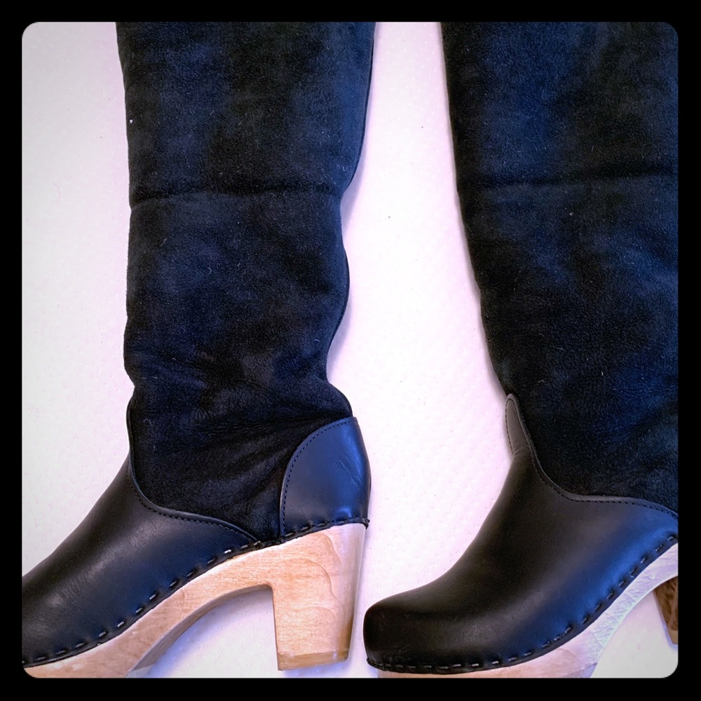No.6 15" Pull on Shearling Boot in Black Suede.